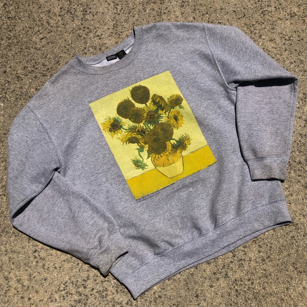 Vincent Van Gogh The National Gallery Sunflowers (1888) London Gray Sweater S-P
